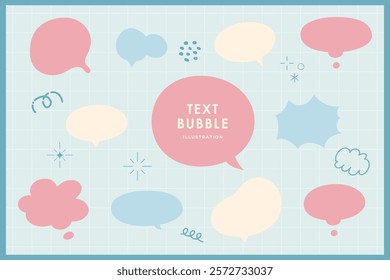 Cute speech bubble doodle isolated pastel with frame elements illustration set. Speech talking thinking box. Dialogue cloud. 8 bit. For game development, mobile app, graphic, social media