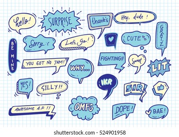 Cute speech bubble doodle set