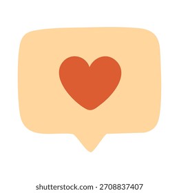 Linda burbuja de discurso con símbolo de corazón, ilustración plana simple perfecta para tarjetas románticas y diseños dulces.