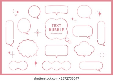 Cute speech bubble isolated pastel with frame elements illustration set. Speech talking thinking box. Dialogue cloud. 8 bit. For game development, mobile app, graphic, social media, scrapbooking