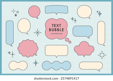 Cute speech bubble isolated pastel with frame elements illustration set. Speech talking thinking box. Dialogue cloud. 8 bit. For game development, mobile app, graphic, social media, scrapbooking