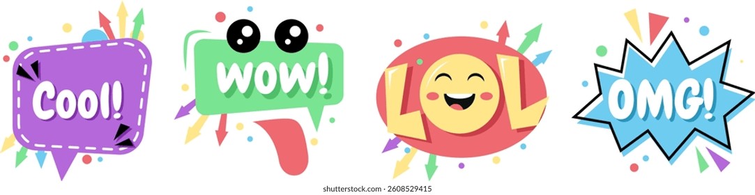 Cute Speech bubble sticker cartoon set