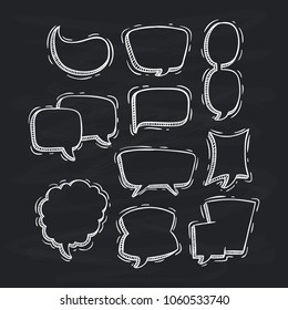 cute speech bubbles collection with doodle style on chalkboard background