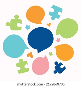 Cute Speech Bubbles. Colorful Talk Bubbles. Puzzle Speech Bubbles. Cute Text Box. Colorful Heart and Star.