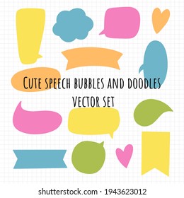 Cute speech bubbles and doodles elements vector set