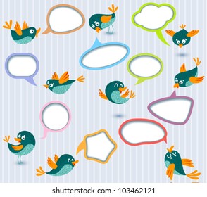 Cute Speech bubbles templates set with birds