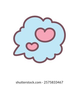 Cute speech cloud icon. Hand drawn illustration of two little hearts in a text bubble isolated on a white background. Romantic emoji. Kawaii St. Valentine day sticker. Vector 10 EPS.