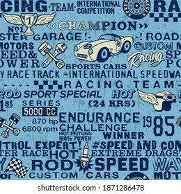 Cute speedway racing team elements wallpaper vintage vector seamless pattern for children wear