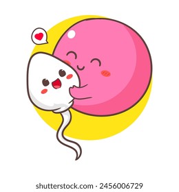Lindo personaje de dibujos animados de esperma y óvulos. Diseño de concepto de salud. ilustración de Arte vectorial