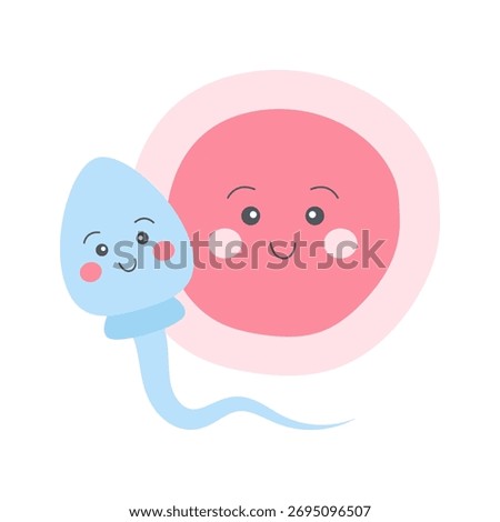Cute sperm and egg cell. Fertilization concept. Vector illustration.