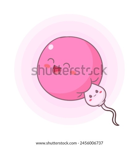 Cute sperm enters the egg cell cartoon character. Health concept design. Vector art illustration