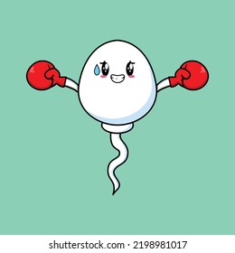 Cute Sperm mascot cartoon playing sport with boxing gloves and cute stylish design