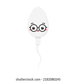 Emoji de carácter inteligente de células espermatozoides de esperma. Esperma Kawaii con emoticono maskot medicina para anteojos. Ilustración vectorial de dibujos animados de diseño plano.