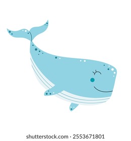 Cute sperm whale. Sea and ocean animal. Vector illustration isolated on white background