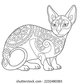 Cute sphynx Katze. Malbuchseite für Erwachsene im Mandala-Stil