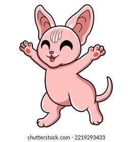 Cute sphynx cat cartoon raising hands