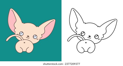 Cute Sphynx Kitty Clipart for Coloring Page and Illustration. Happy Clip Art Baby Kitty. Happy Vector Illustration of a Kawaii Animal for Stickers, Baby Shower, Coloring Pages. 