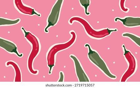 Diseño de Vector de fondo de patrón de chile picante lindo