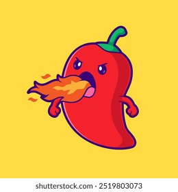 Cute Spicy Chili Pepper With Flame On Mouth Cartoon Vector
Icon Illustration. Food Vegetable Icon Concept Isolated
Premium Vector. Flat Cartoon Style