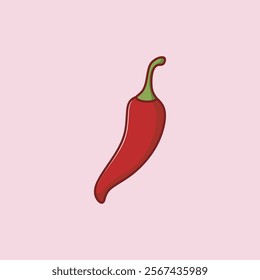 Cute spicy red chilli pepper flat icon design graphic vector illustration