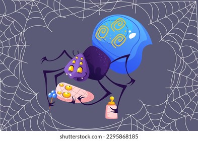 Cute spider character cartoon style art concept. Vector graphic design element illustration