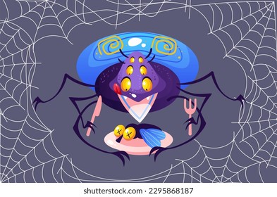 Cute spider character cartoon style art concept. Vector graphic design element illustration