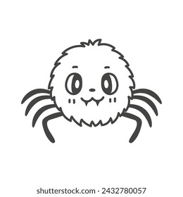 Lindo personaje de araña garabato arte. Vector alegre insecto bebé de dibujos animados. Mascota con contorno de arácnido kawaii. Arte de línea negra aislado sobre fondo blanco.