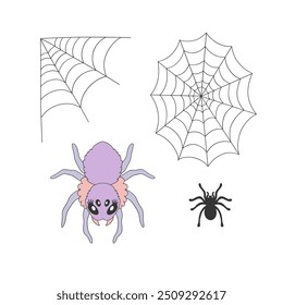 Bela aranha cobweb vetor clip-art conjunto isolado no branco. Ilustração de Coquette Halloween.