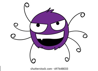 Cute Spider with a devil Smile. vector Illustration. Isolated on white background.