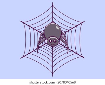 Cute spider hanging character vector icon illustration. Isolated flat design.