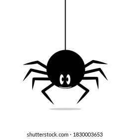 Cute Spider hanging on cobweb. Halloween character isolated on white background