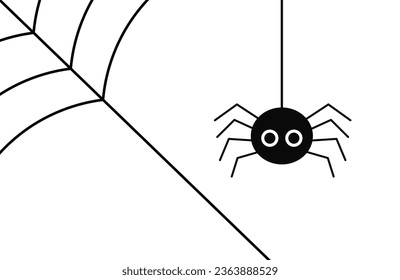 Cute spider hanging on the web isolated on white background. Halloween vector illustration.