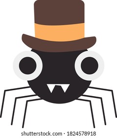 Cute spider in a hat isolated on white background. Vector halloween illustration for stickers, patches, design. Vector EPS 10
