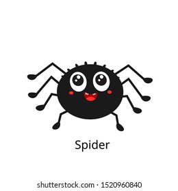Cute spider isolated on white background vector illustration, funny cartoon character for Halloween. 