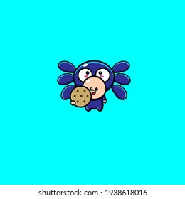 Cute spider mascot character illustration design eating cookies svg