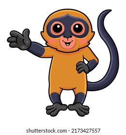 Cute spider monkey cartoon waving hand