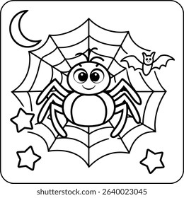 Cute Spider on Web Coloring Page
