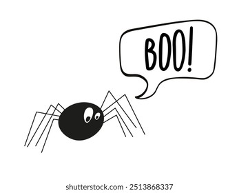 A cute spider says Boo! Vector illustration isolated on white background
