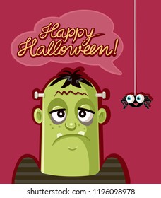 Cute Spider and Scary Monster Celebrating Halloween. Funny spooky friends ready for horror party in holiday season
