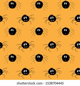 Cute Spider Seamless Pattern, Cartoon Hand Drawn Spider Doodles Vector Background Illustration.