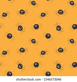 Cute Spider Seamless Pattern, Cartoon Hand Drawn Spider Doodles Vector Background Illustration.