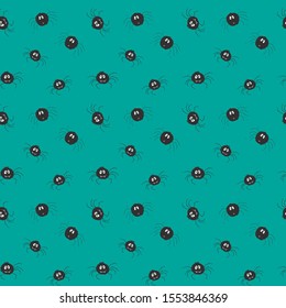 Cute Spider Seamless Pattern, Cartoon Hand Drawn Spider Doodles Vector Background Illustration.