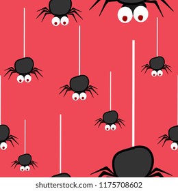 Cute spider seamless pattern vector on pinky background. Abstract cartoon halloween character illustration for baby, kids, and children fashion textile print and wrapping.