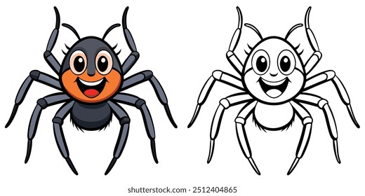 Cute Spider Smile Cartoon Coloring Page For Kids