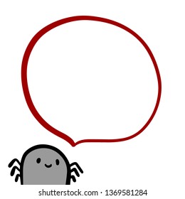 Cute spider and speech bubble hand drawn illustration in cartoon style minimalism