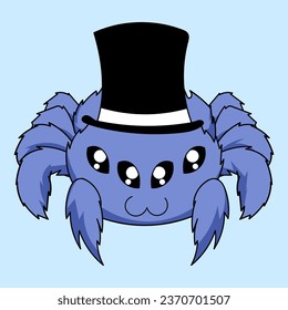 Araña con sombrero superior. Fondo azul. Ilustración del vector