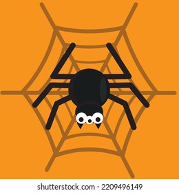  Cute spider in the web on a yellow background
