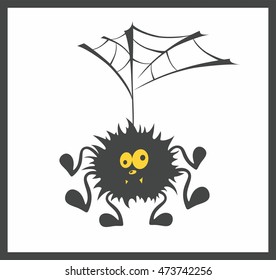 Cute spider and web vector. Illustration of black spider. Halloween 