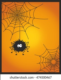 Cute spider with a web. Vector illustration of a cartoon spider. Happy Halloween. Trick or treat.