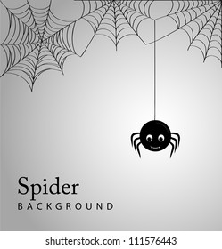 Cute spider and webs over gray background